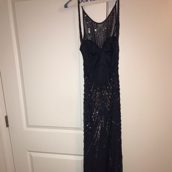 Navy Blue Sequin Maxi Dress - Picture 4 of 5